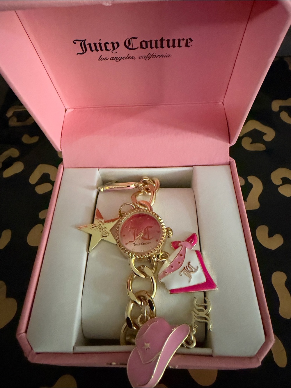 Juicy Couture Pink and Gold Charm Keychain